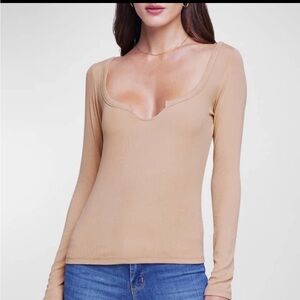 L'AGENCE Women's Dorothy Tan Notched Neck Long Sleeve Top Size XS